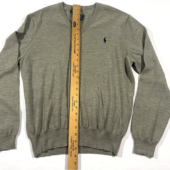 Polo Ralph Lauren Mens Gray Merino Wool Pullover V Neck Preppy Sweater Sz L - Picture 5 of 9